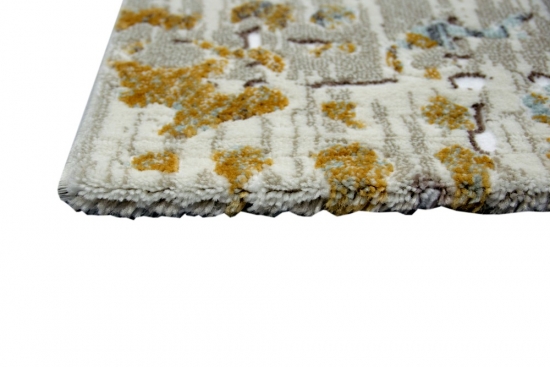 Moderner Teppich Kurzflor Teppich Wohnzimmerteppich grau bunt senfgelb türkis