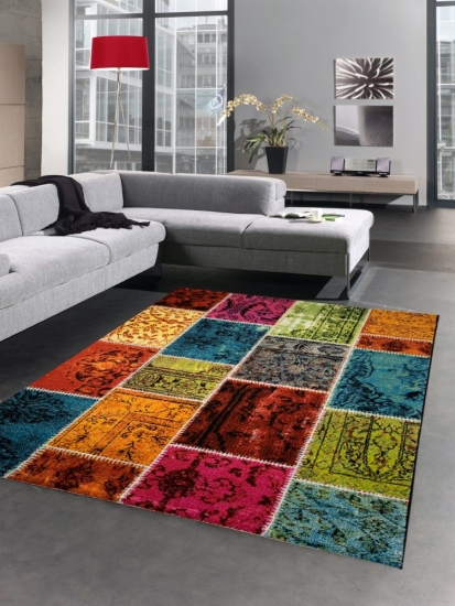 Designer Teppich Patchwork Vintage Wohnzimmerteppich multicolor bunt