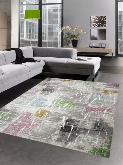 Moderner Teppich Kurzflor Teppich Wohnzimmerteppich grau bunt