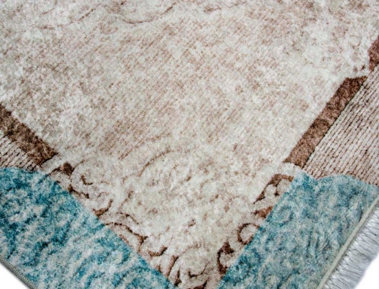 Waschbarer Teppich Print Teppich Küchenteppich Bordüre beige türkis creme