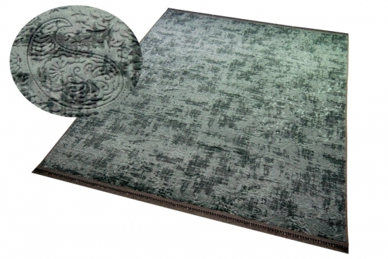 Teppich Paisley Muster Wohnzimmerteppich mit Fransen waschbar anthrazit