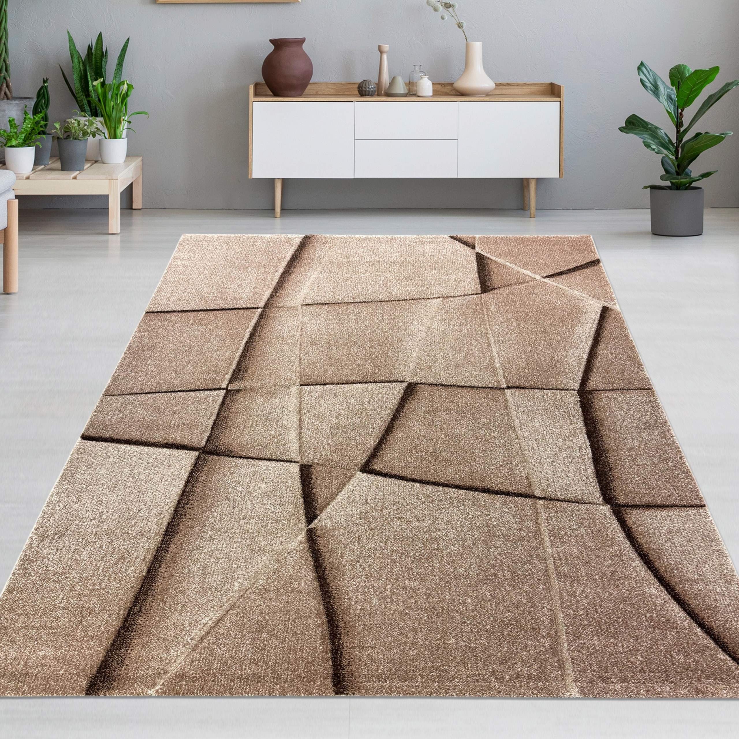 Teppich braun-beige geometrisch modern Wohnzimmer Schlafzimmer Flur Esszimmer