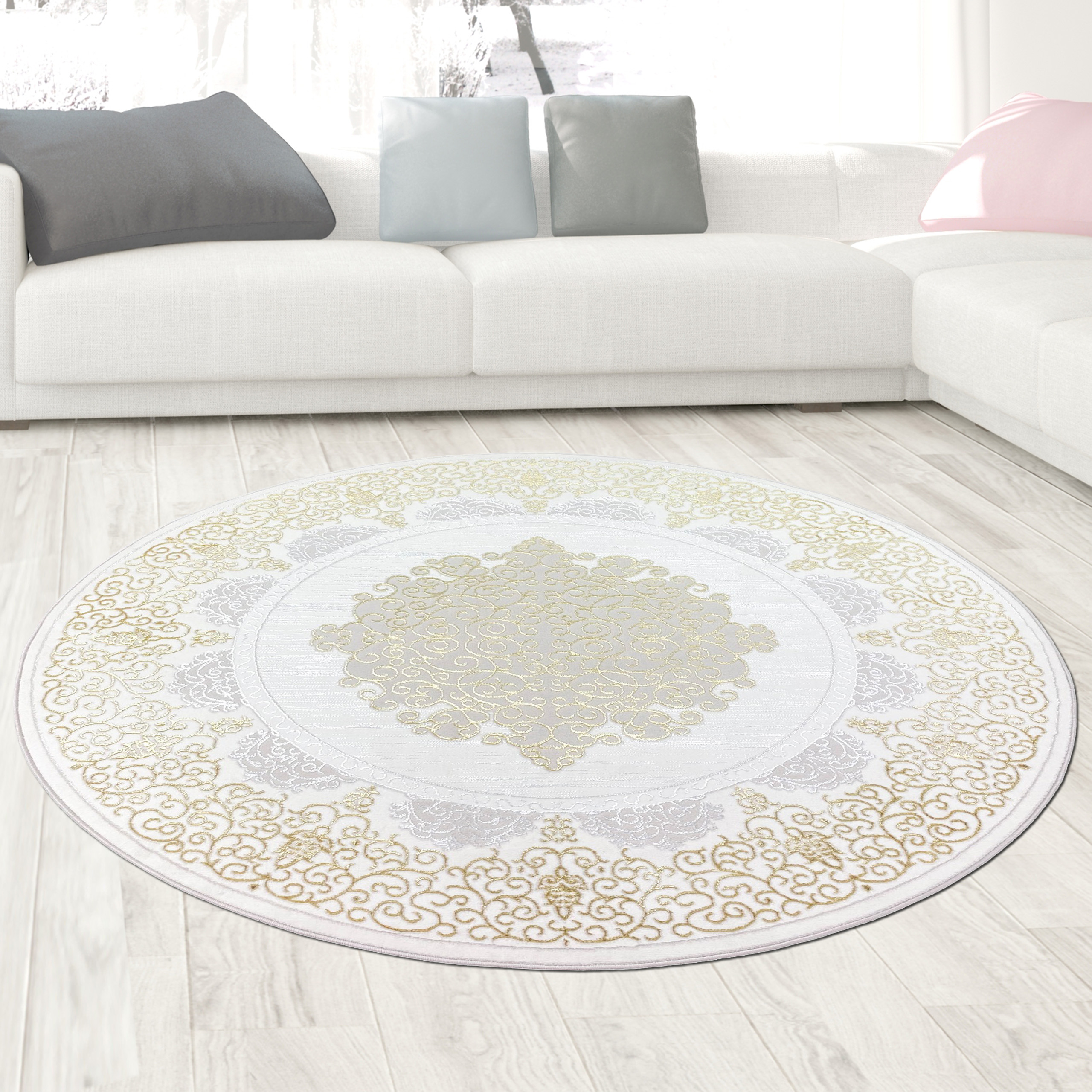 Teppich mit orientalischem Flair | luxuriös | weiß gold grau | CARPETIA