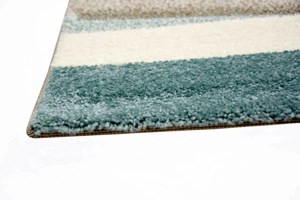 Moderner Teppich Kurzflor Wohnzimmerteppich Konturenschnitt Streifen pastell ...