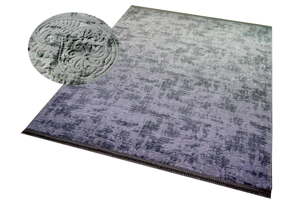 Teppich Paisley Muster Wohnzimmerteppich mit Fransen waschbar grau