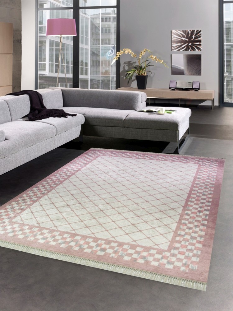 Teppich im Printdesign karo Teppich Wohnzimmer waschbar rosa