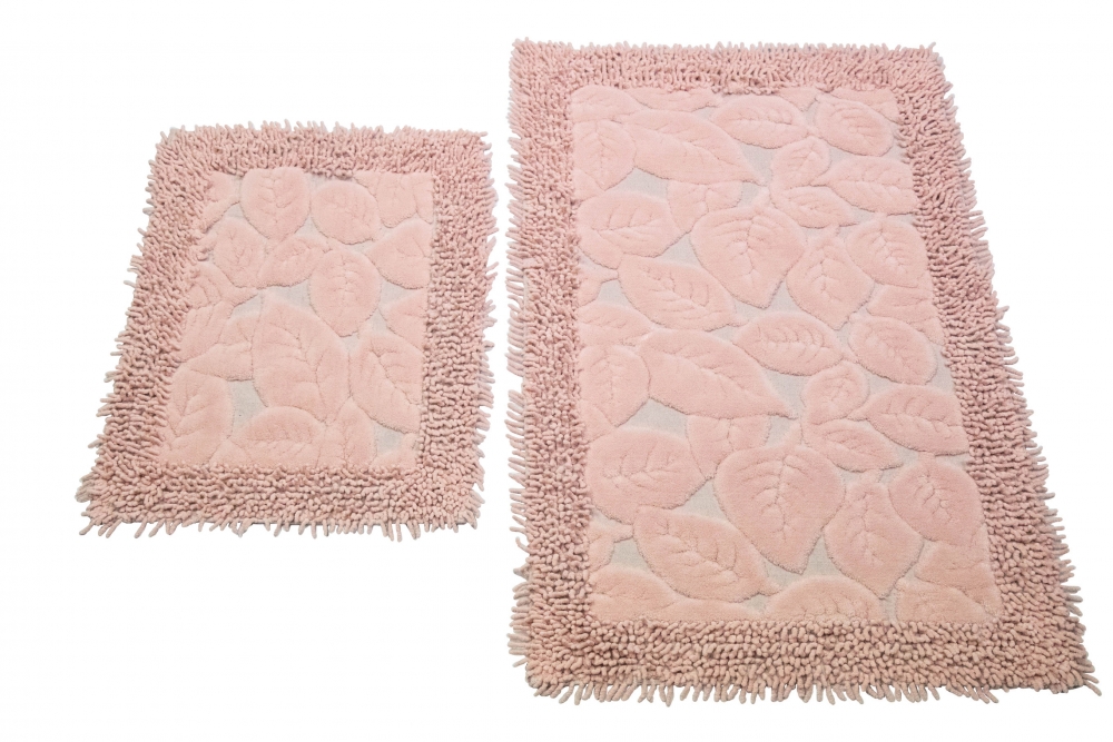 Badematten Set 2-teilig - waschbar - Blätterdesign in rosa