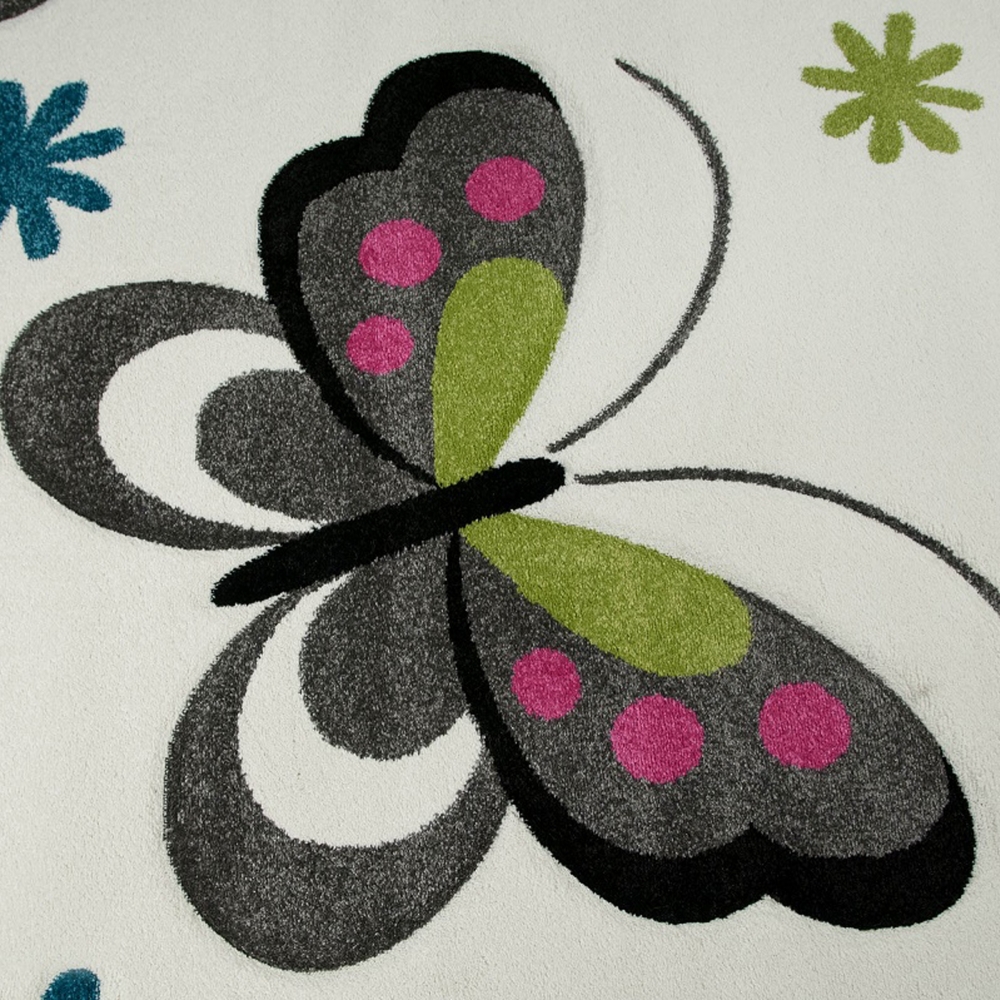 Farbenfroher Schmetterling-Teppich für Kinderzimmer in creme
