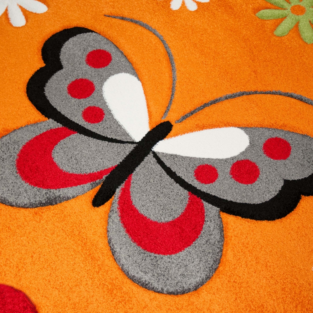 Süßer Kinderzimmerteppich mit Schmetterlingsdesign in orange