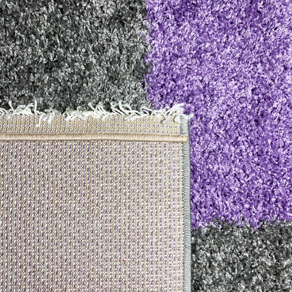 Langflor-Teppich mit Kariertem Muster in Flieder, Grau und Creme
