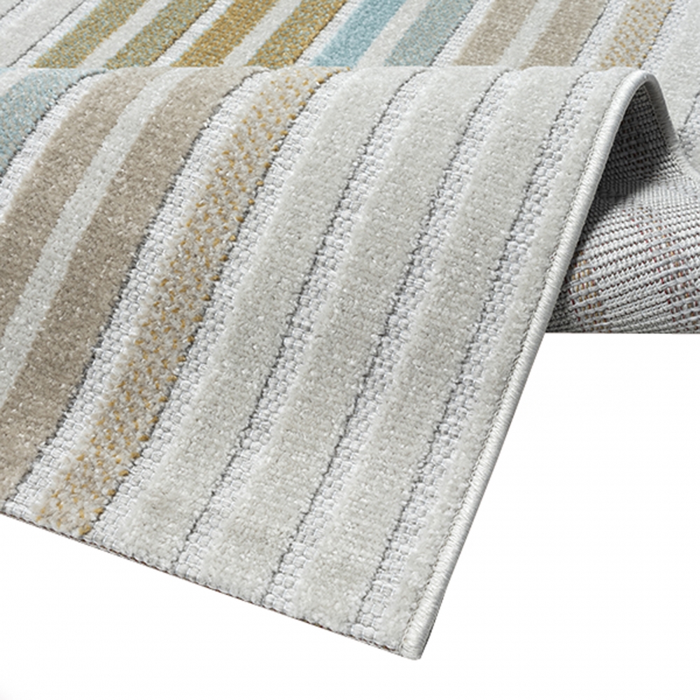 Vielseitiger In- & Outdoor Teppich in Creme mit Linienmuster in bunt