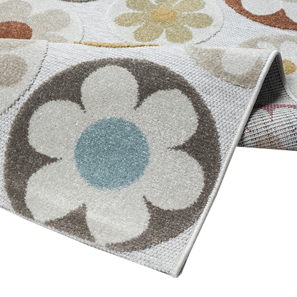 Eleganter Teppich florale Motive in sanften Erdtönen für stilvolle Innen- & Außen Wohnräume creme bunt