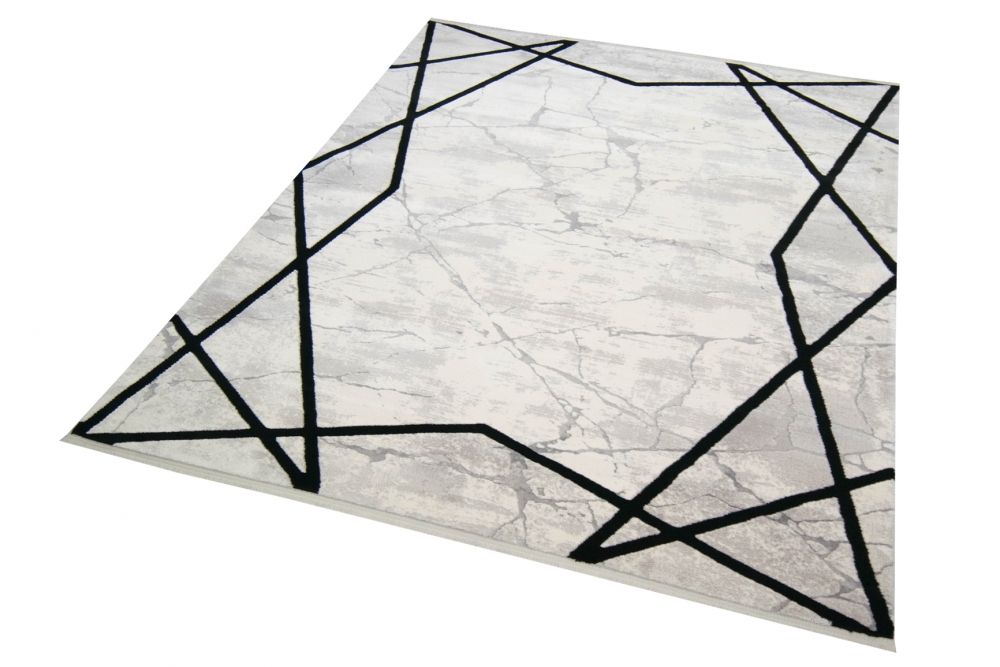 Teppich Wollteppich Marmorteppich geometrisches Muster beige creme schwarz