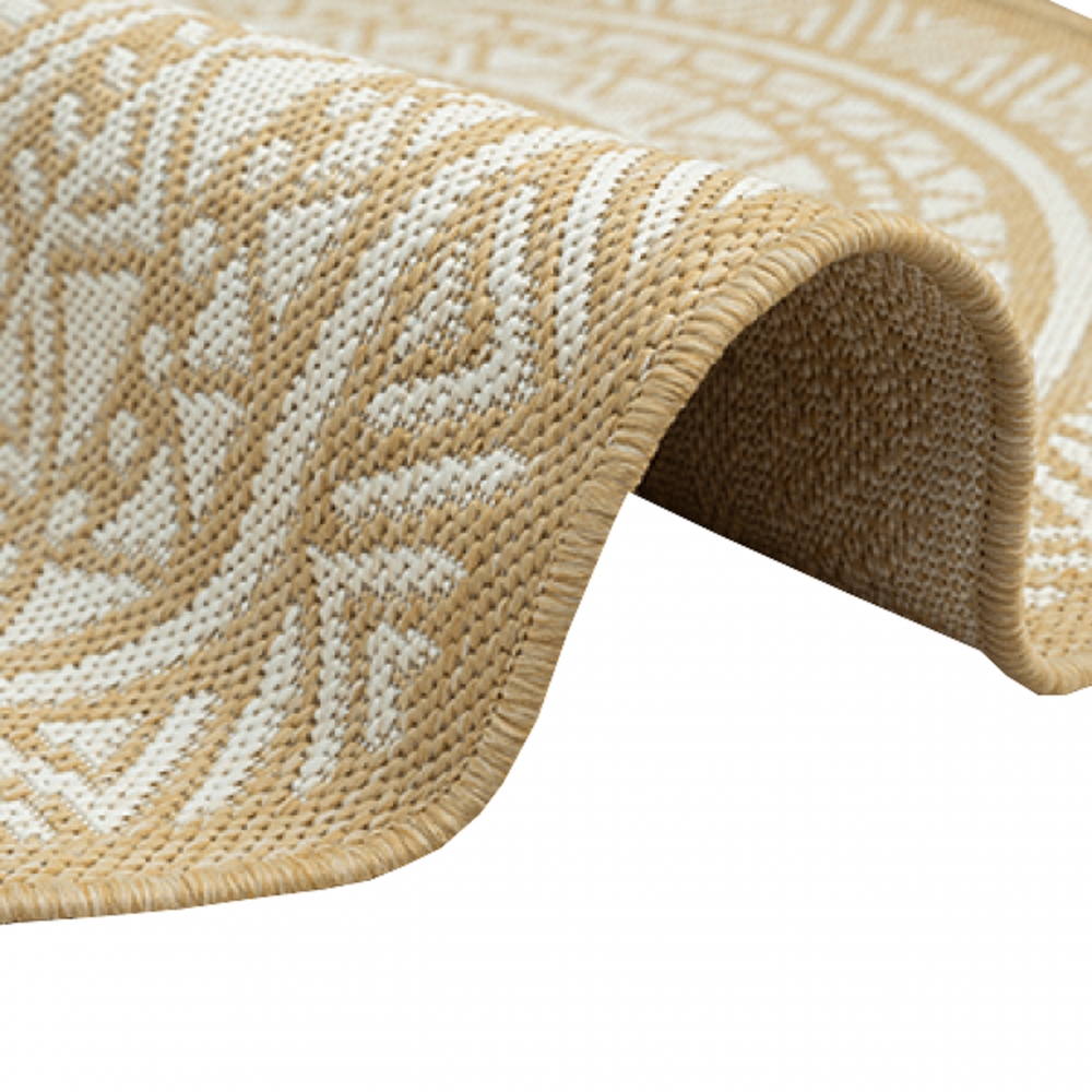 Indoor- & Outdoor-Teppich Balkonteppich rund in Weiß & Beige – Modern und vielseitig