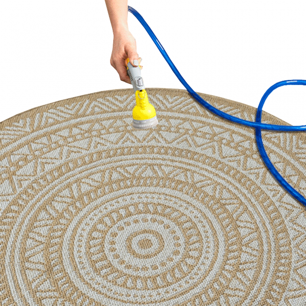 Indoor- & Outdoor-Teppich Balkonteppich rund in Weiß & Beige – Modern und vielseitig