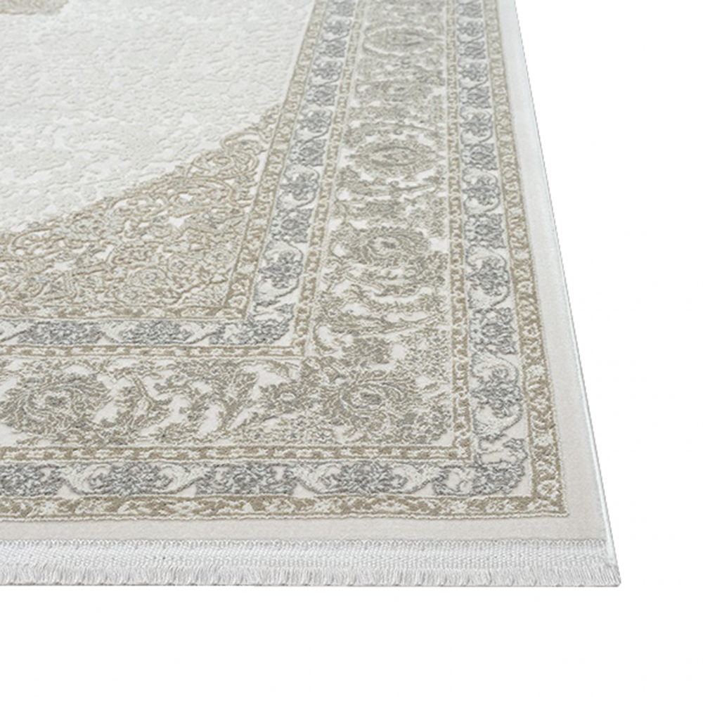 Zeitloser Teppich Schlafzimmer mit traditionellem Design in Beige Creme