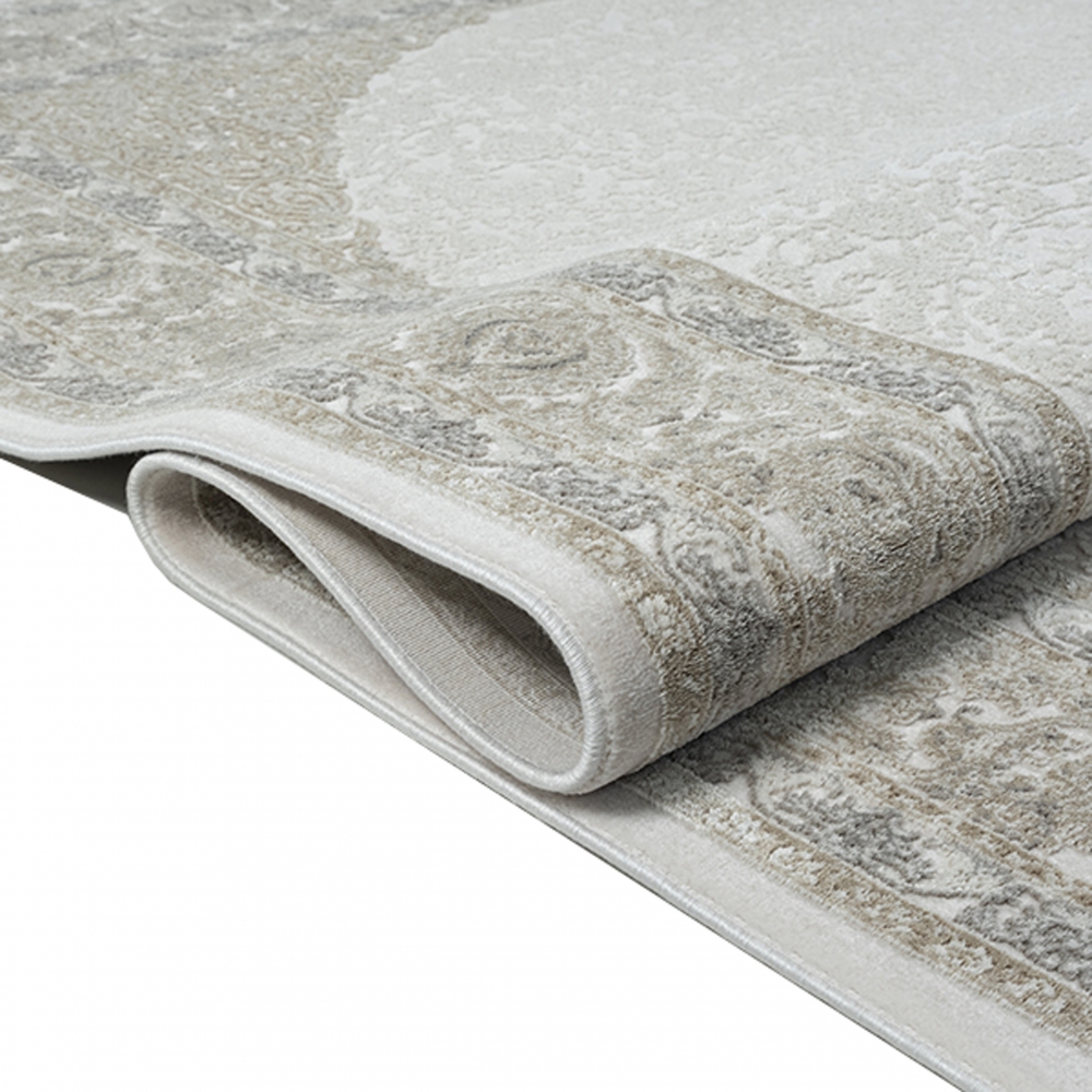 Zeitloser Teppich Schlafzimmer mit traditionellem Design in Beige Creme