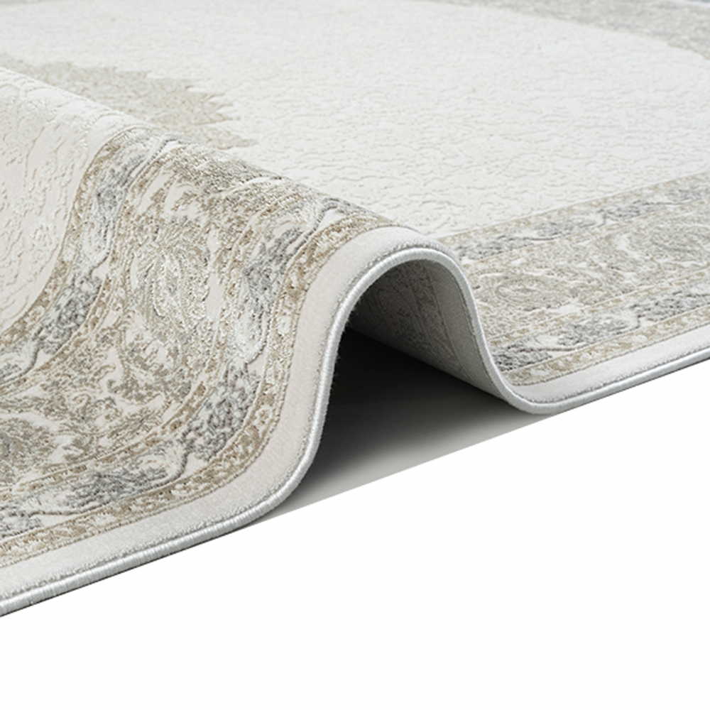 Zeitloser Teppich Schlafzimmer mit traditionellem Design in Beige Creme
