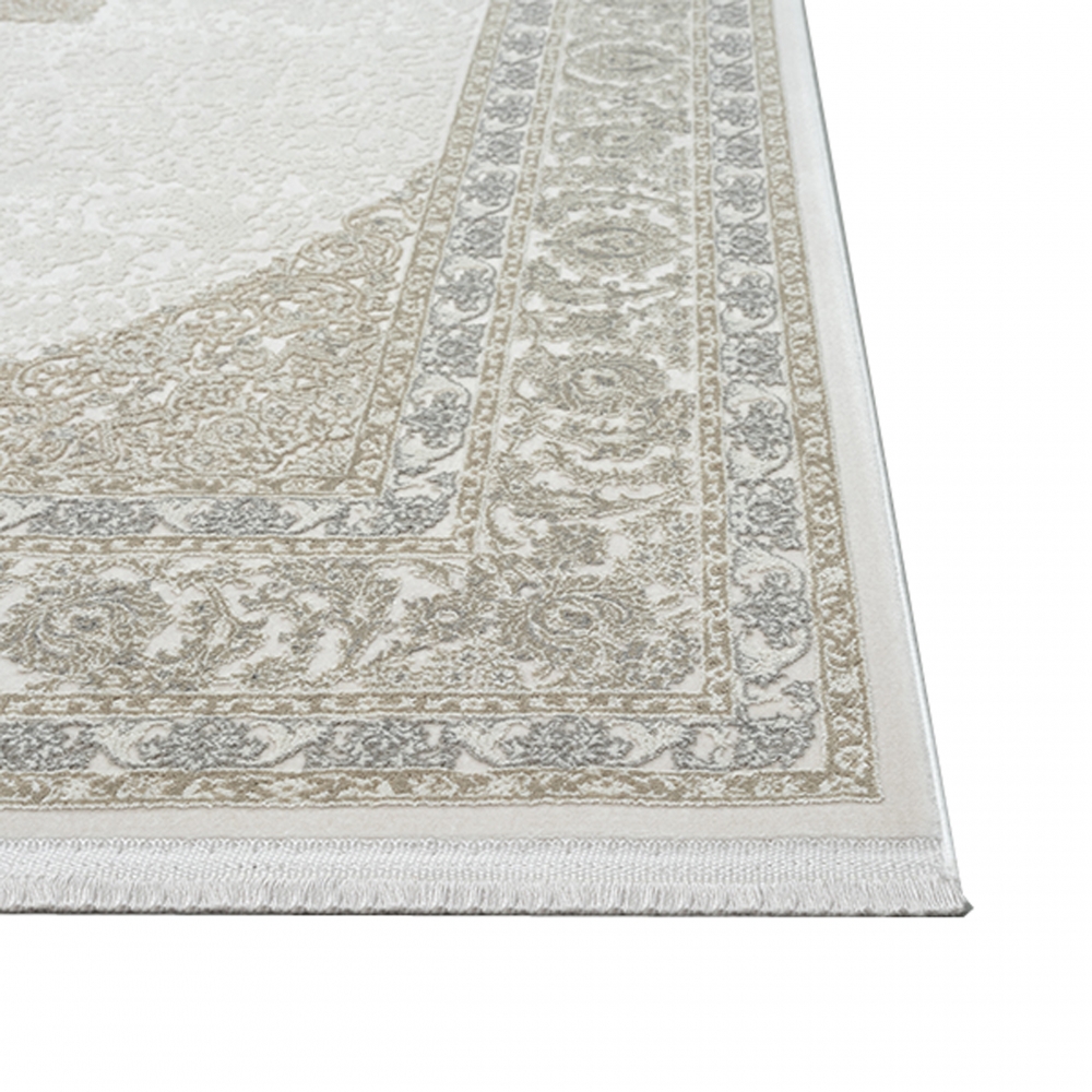 Zeitloser Teppich Schlafzimmer mit traditionellem Design in Beige Creme