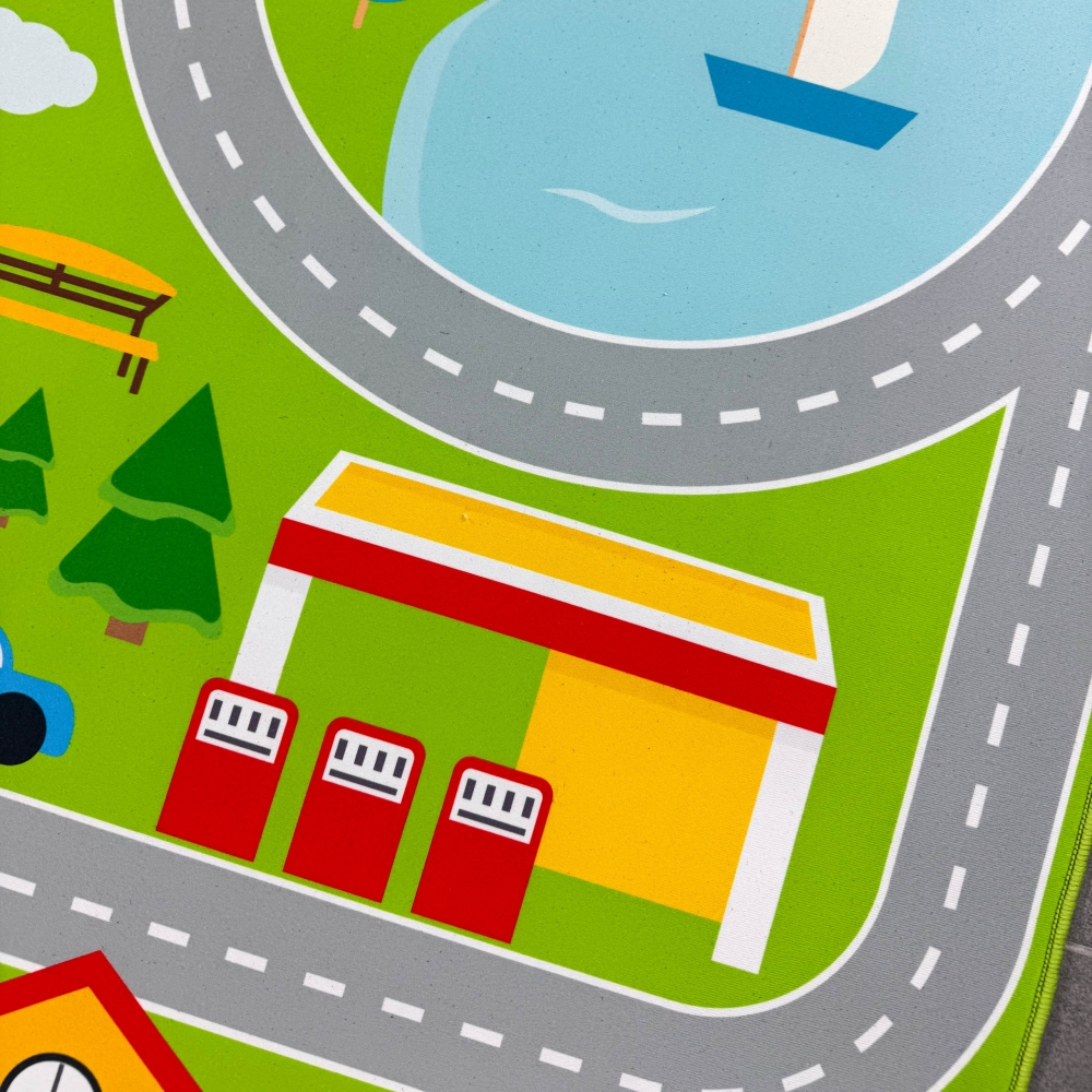 Rutschfester Kinderteppich strapazierfähig mit Stadt Motiv in Grün