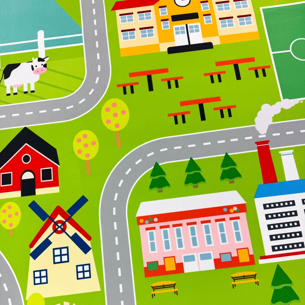 Rutschfester Kinderteppich strapazierfähig mit Stadt Motiv in Grün