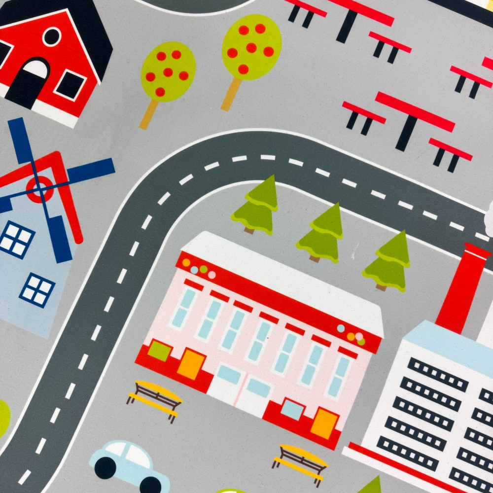Kinderteppich pflegeleicht rutschfest mit Stadt Motiv in Grau