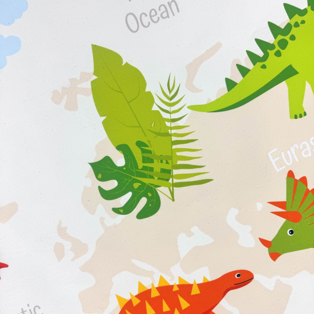 Kinderteppich im Dinomuster mit T-Rex Stegosaurus in Beige
