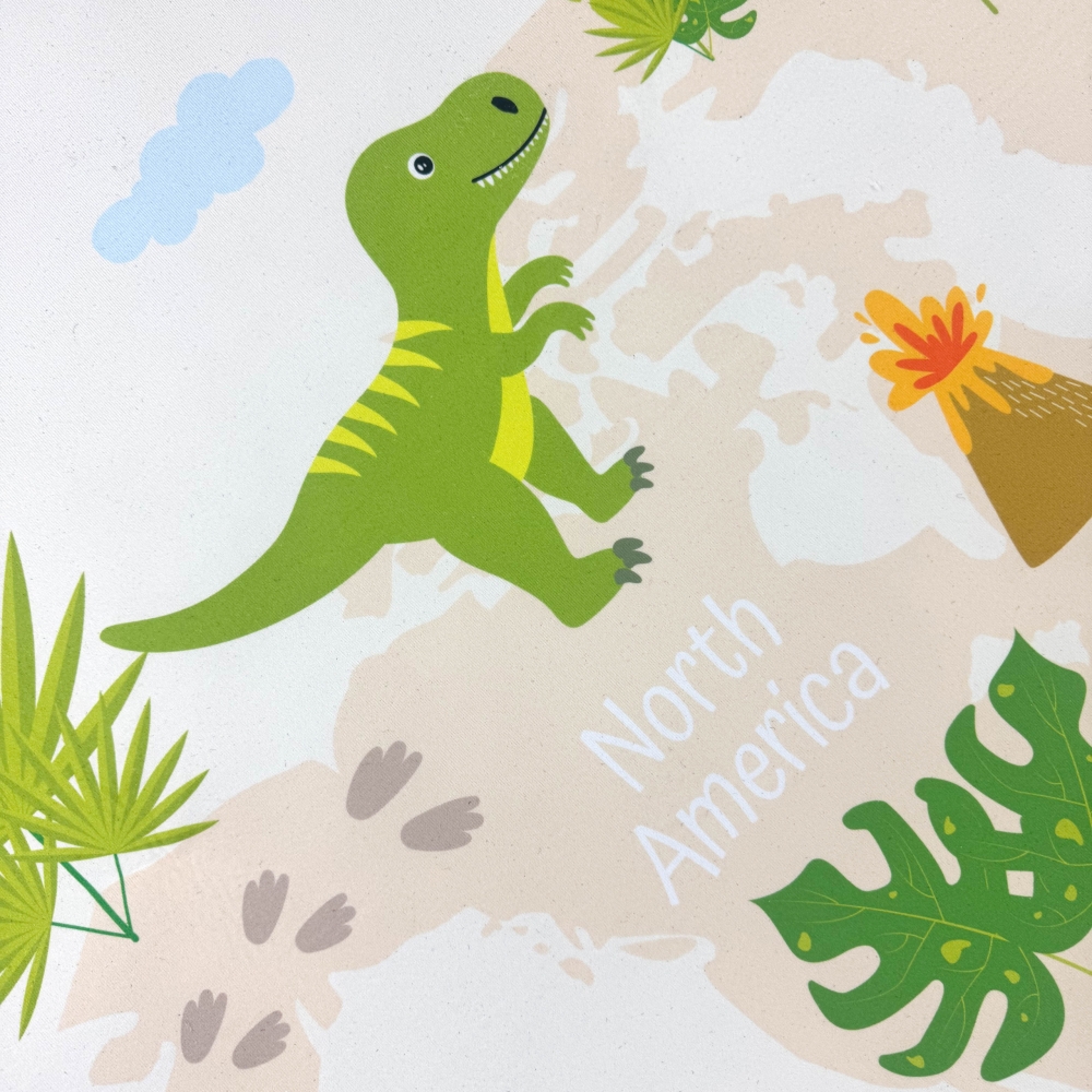Kinderteppich im Dinomuster mit T-Rex Stegosaurus in Beige