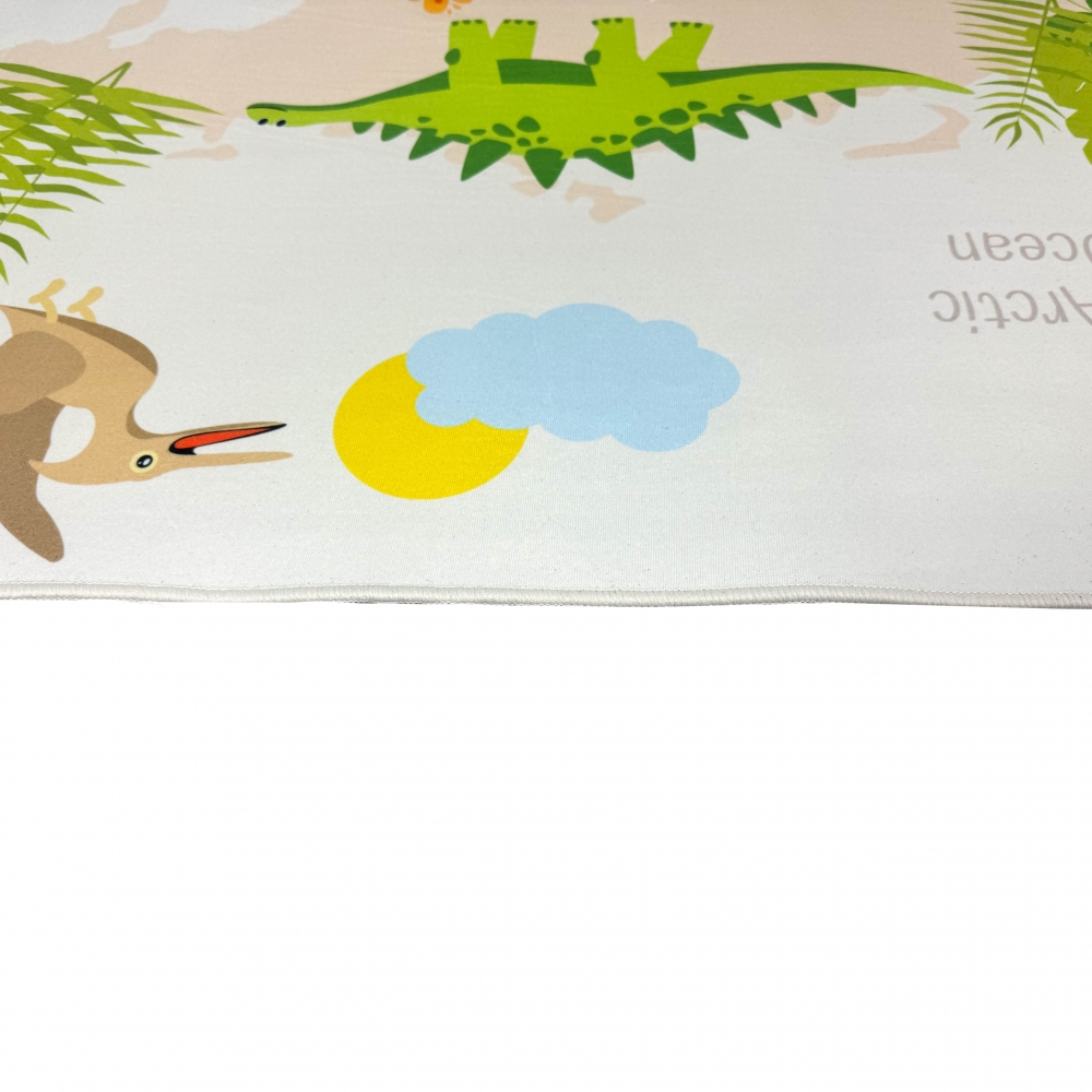 Kinderteppich im Dinomuster mit T-Rex Stegosaurus in Beige