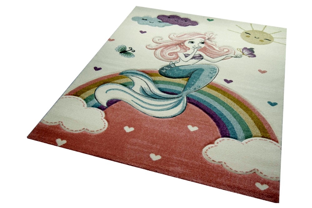 Kinderteppich Spielteppich Babyteppich Meerjungfrau Prinzessin pastell rosa