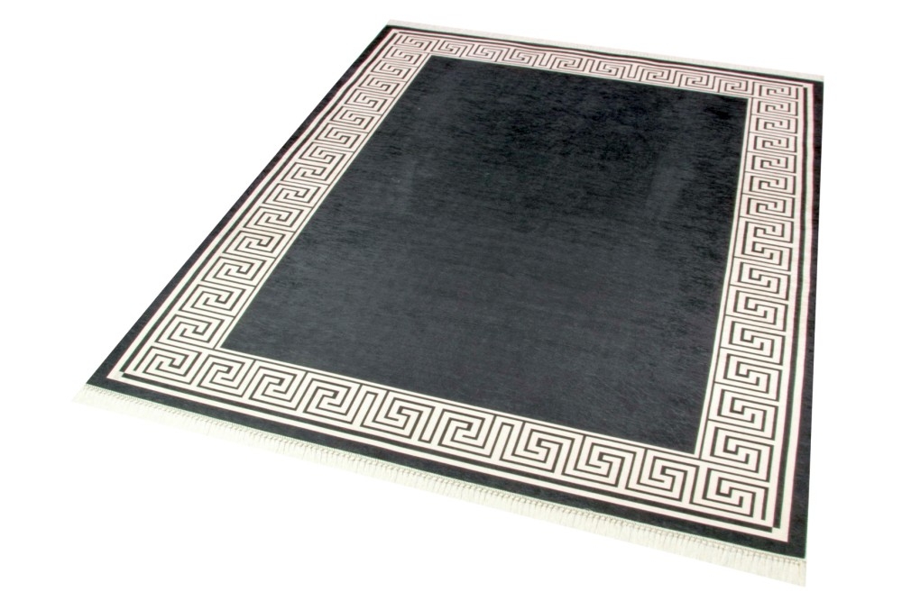 Teppich modern im Printdesign Teppich Wohnzimmer waschbar schwarz creme