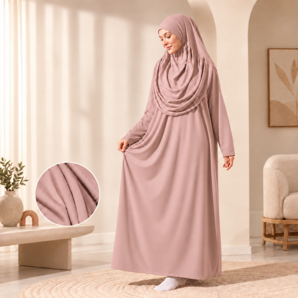 Rosa Gebetsbekleidung für Damen mit Fledermausärmeln und Tasche