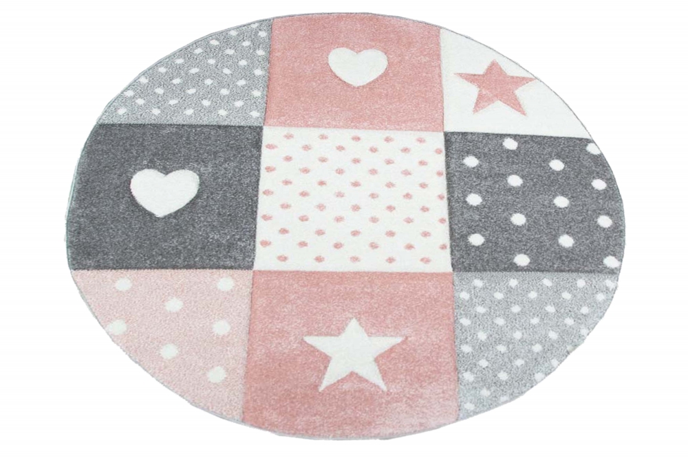Kinderteppich Spielteppich Babyteppich Mädchen mit Herz Stern rosa creme grau