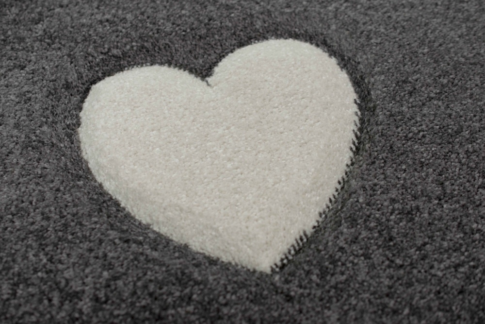 Kinderteppich Kinderzimmer Spiel Teppich Punkte Herz Stern Design braun beige grau