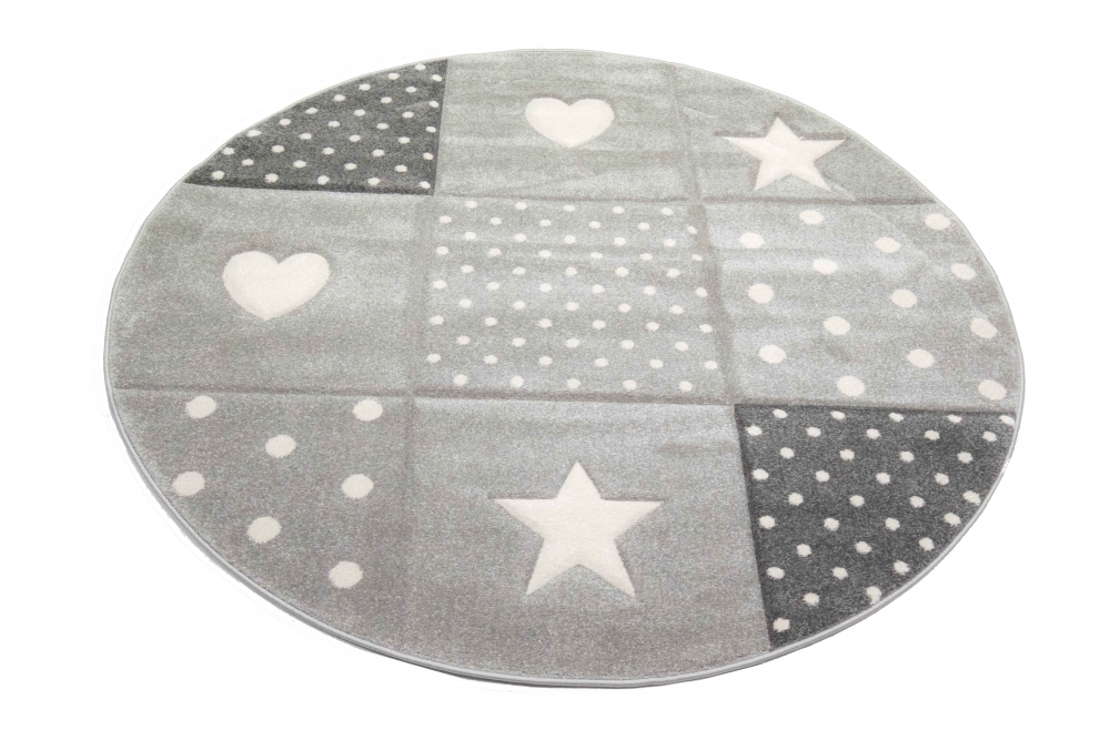 Kinderteppich Kinderzimmer Spiel Teppich Punkte Herz Stern Design creme schwarz grau