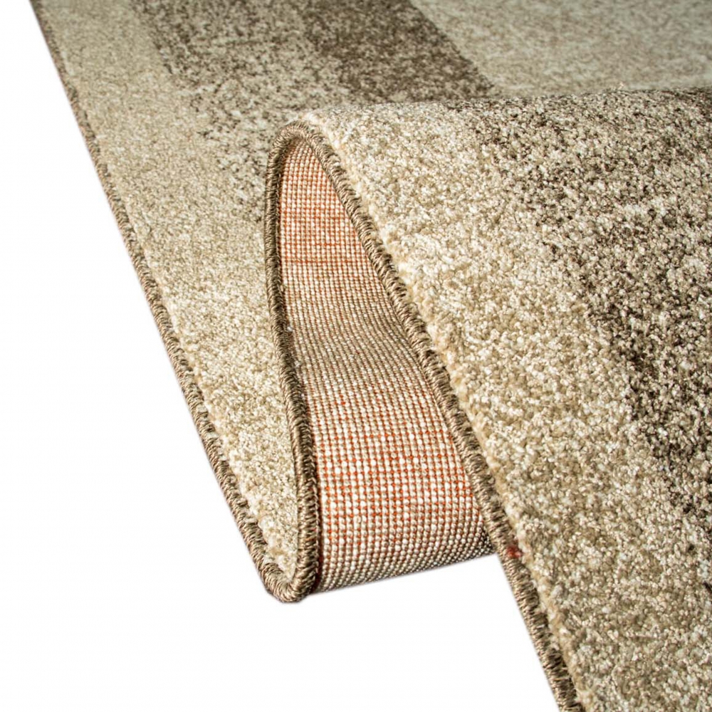 Designer Wohnzimmerteppich vintage kurzflor Modern seitlich gekettelt in beige braun