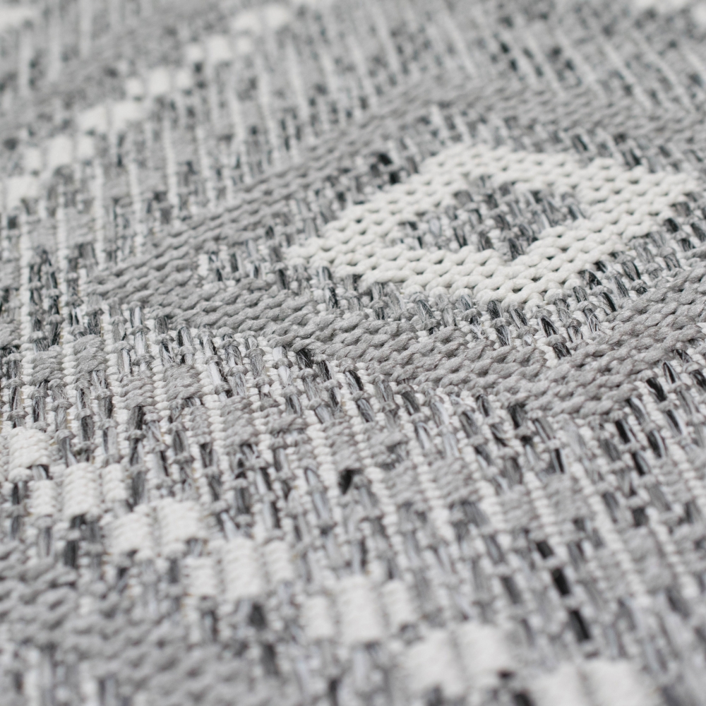 Sisal Teppich indoor & outdoor Terrasse Balkon Wohnzimmer Küche Zickzack Rauten Design in grau