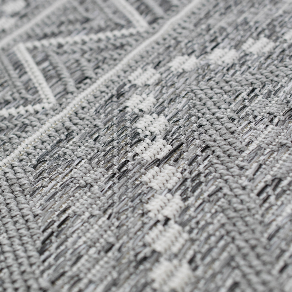 Sisal Teppich indoor & outdoor Terrasse Balkon Wohnzimmer Küche Zickzack Rauten Design in grau