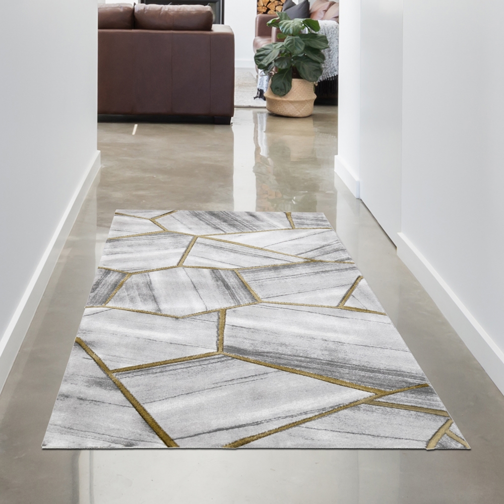 Teppich modern Wohnzimmerteppich geometrisches Muster grau gold
