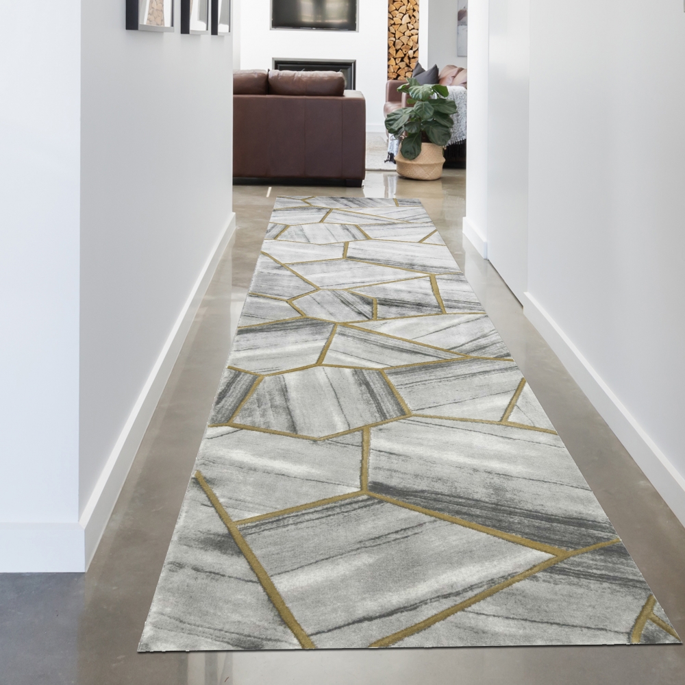 Teppich modern Wohnzimmerteppich geometrisches Muster grau gold