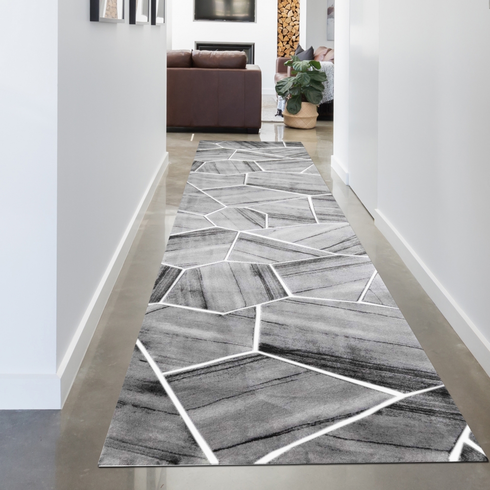 Teppich modern Wohnzimmerteppich geometrisches Muster grau