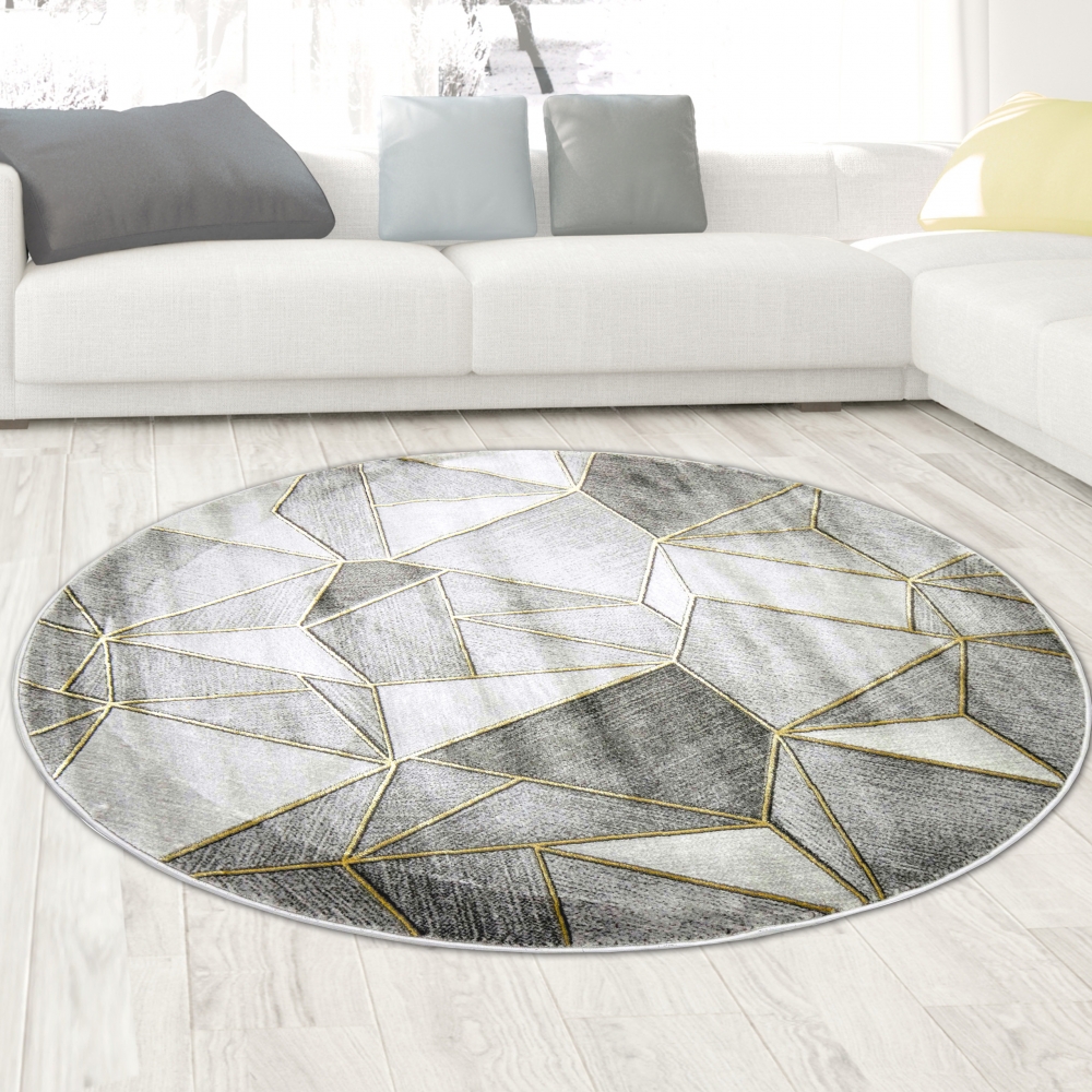 Teppich Wohnzimmer Designerteppich geometrisches Muster grau gold