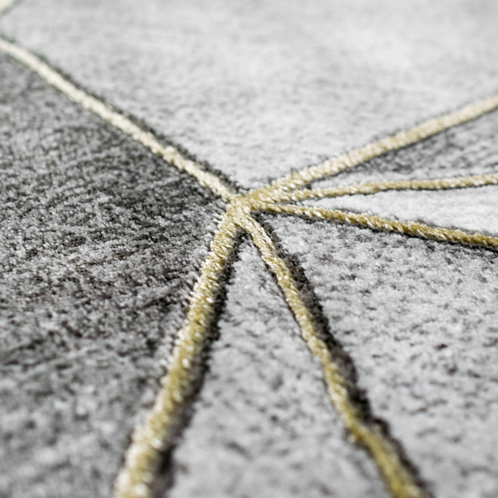 Teppich Wohnzimmer Designerteppich geometrisches Muster grau gold