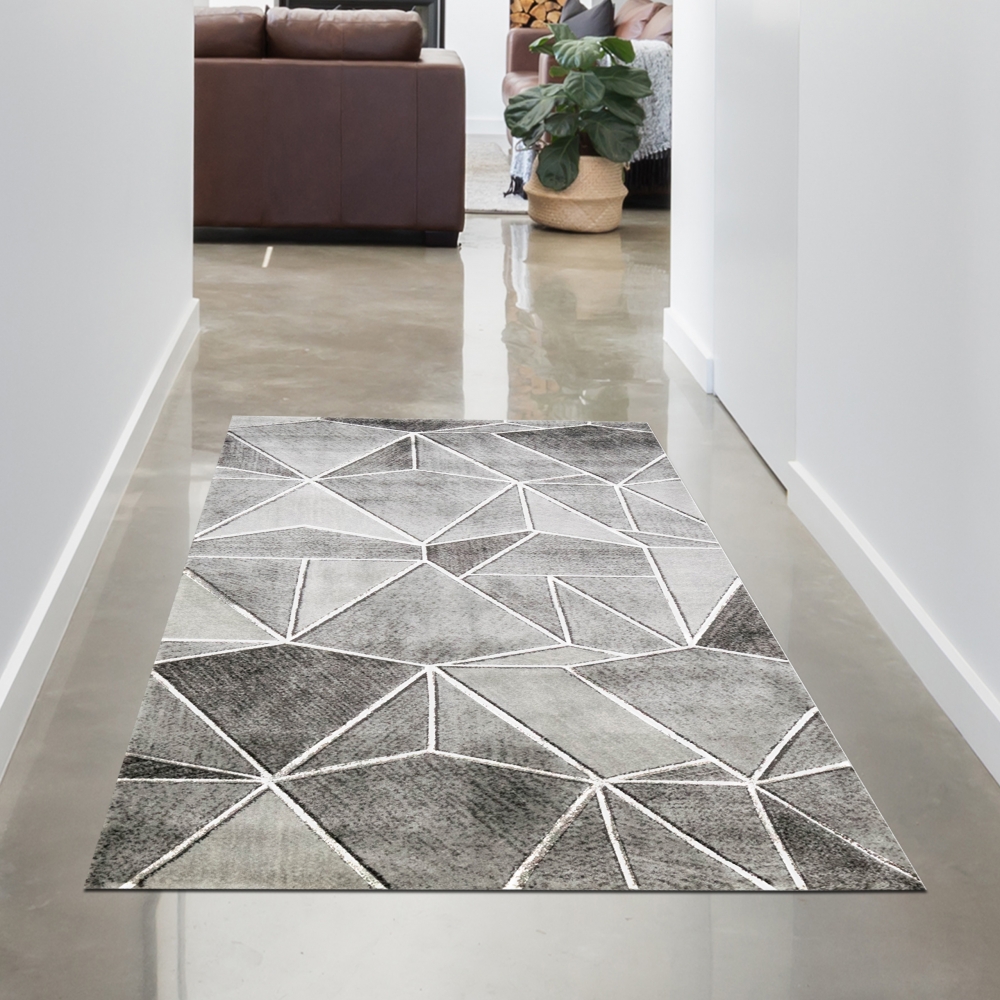 Teppich Wohnzimmer Designerteppich geometrisches Muster grau