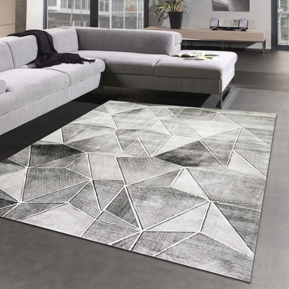 Teppich Wohnzimmer Designerteppich geometrisches Muster grau