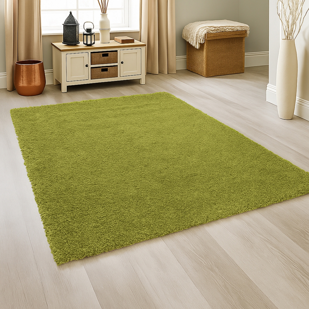 Moderner Hochflor Teppich in Moosgrün – stilvolles Design und angenehme Haptik