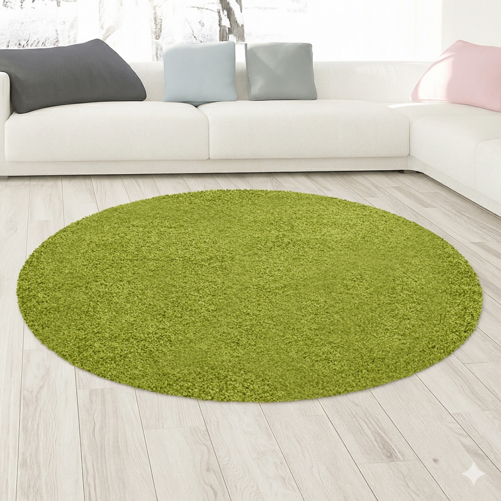 Moderner Hochflor Teppich in Moosgrün – stilvolles Design und angenehme Haptik