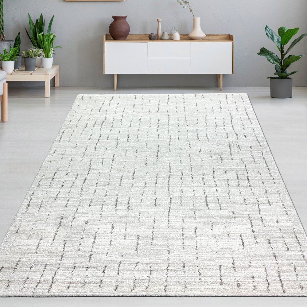 Wohnzimmer Teppich Schlafzimmer weich Strichmuster - creme mit grauen Streifen