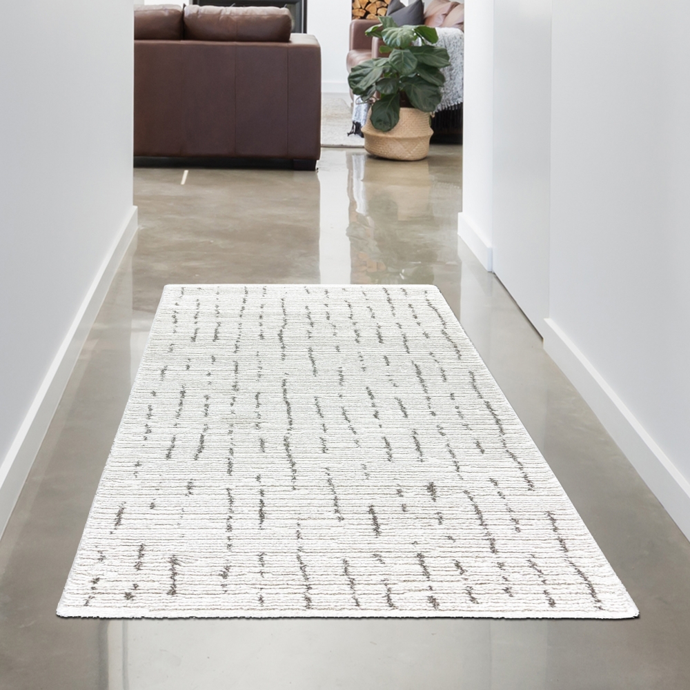 Wohnzimmer Teppich Schlafzimmer weich Strichmuster - creme mit grauen Streifen