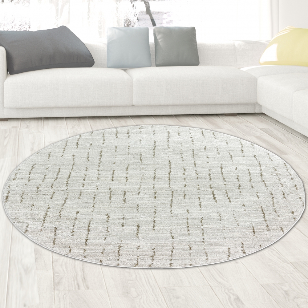 Wohnzimmerteppich Schlafzimmer weich schadstofffrei cremefarben mit beige/braunem Strichmuster